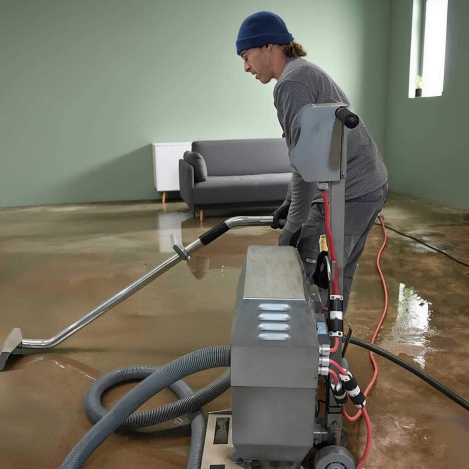 Deep-cleaning and sanitizing the floor after a sewage backup in a Dallas, TX home
